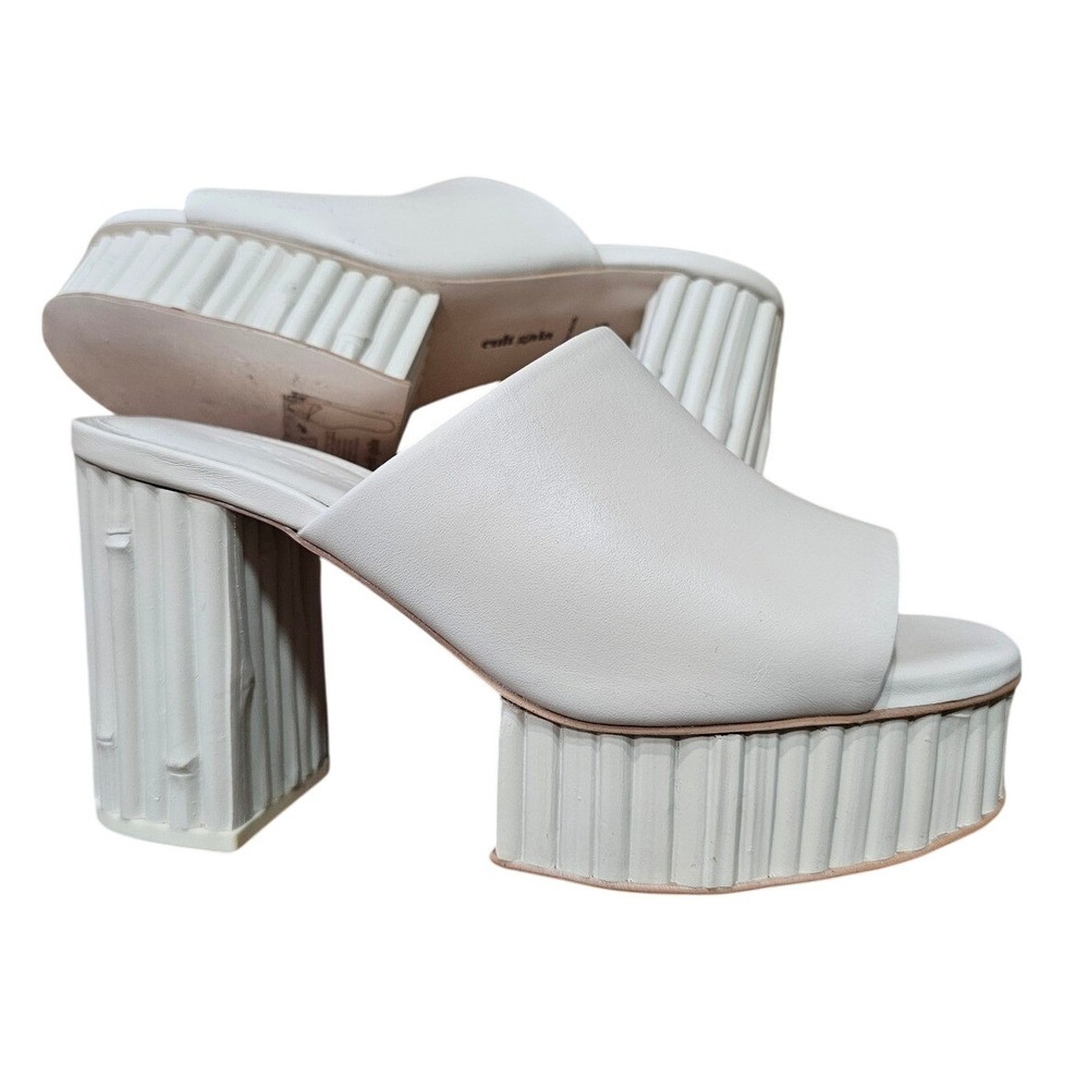 Cult Gaia Judith Bamboo Platform Mules Womens 36.5 Off White Leather Block Heel